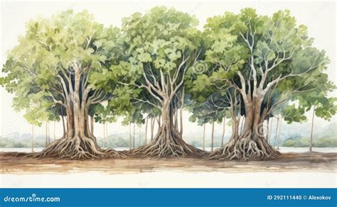  Le Banyan Mystique: Une Exploration en Aquarelle de la Nature Philosophique